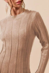 SO ME Ribbed Long Sleeve Mini Sweater Dress Trendsi