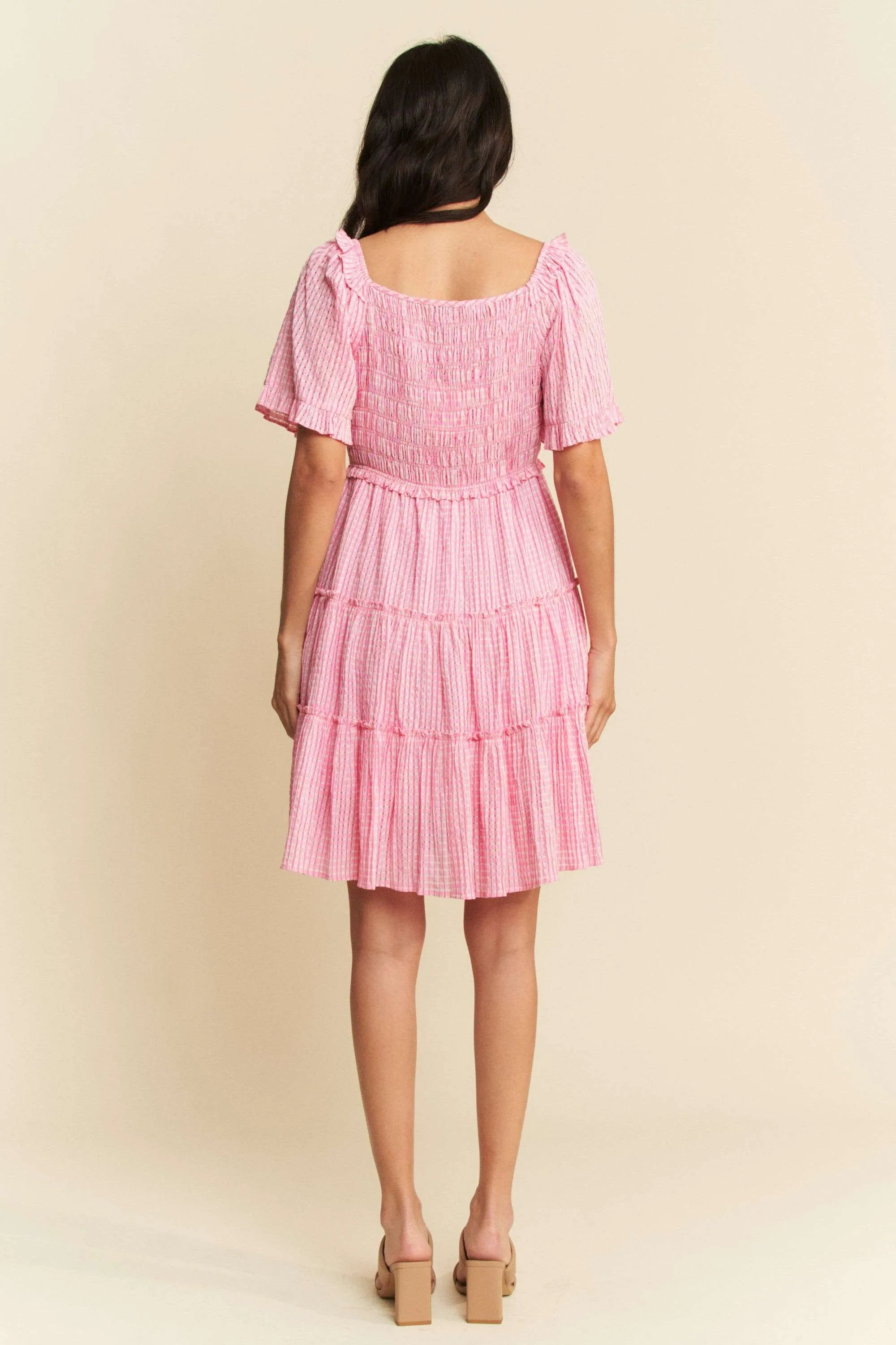 Davi & Dani Jacquard Checker Smocking Tiered Dress OutfitFlow