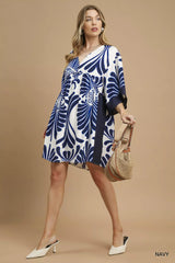 Umgee Abstract Print Kimono Sleeve Mini Dress OutfitFlow