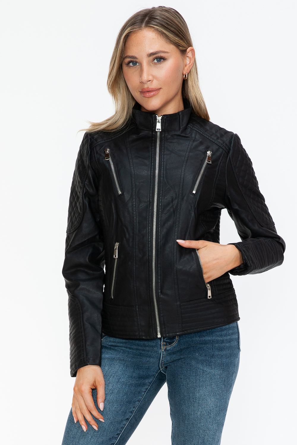 Outfit Flow - Snobbish Faux Leather Zip Up Mock Neck Jacket