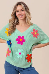 BiBi Flower Patches Dolman Sleeve Lightweight Sweater Trendsi