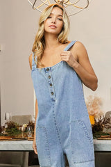 BiBi Washed Denim Buttoned Overall Jumpsuit OutfitFlow