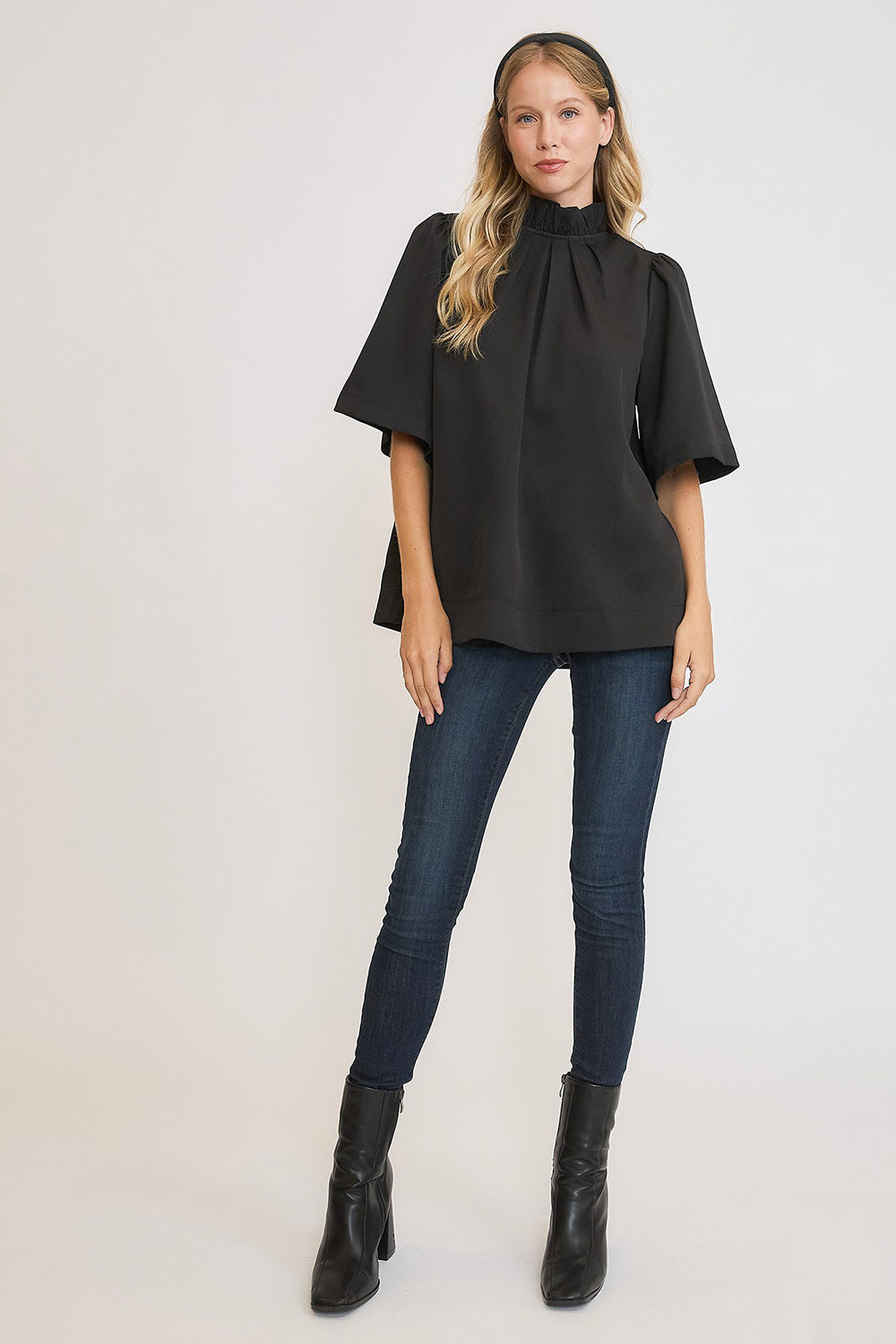 Outfit Flow - Umgee Bow Tie Back Mock Neck Half Sleeve Blouse