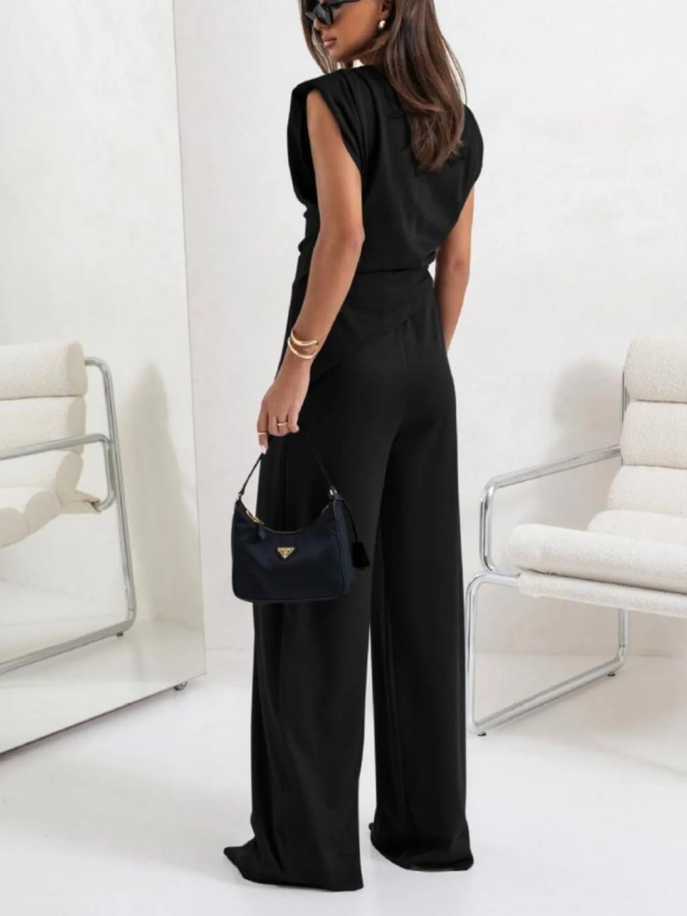 Ruched Sleeveless Top and Pants Set OutfitFlow