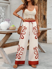 Floral Drawstring Wide Leg Pants OutfitFlow