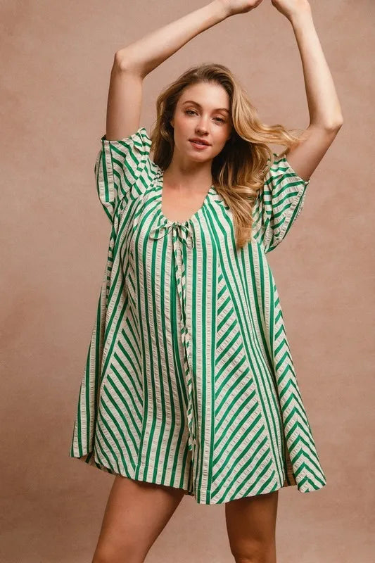BiBi Puffy Sleeves Romper with Back Button Closure OutfitFlow