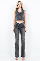 American Bazi Zip Up Washed Crop Denim Vest