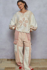 POL Raw Hem Washed Hoodie with Flower Patch OutfitFlow