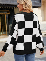 Outfit Flow - Checkered Round Neck Long Sleeve Sweater