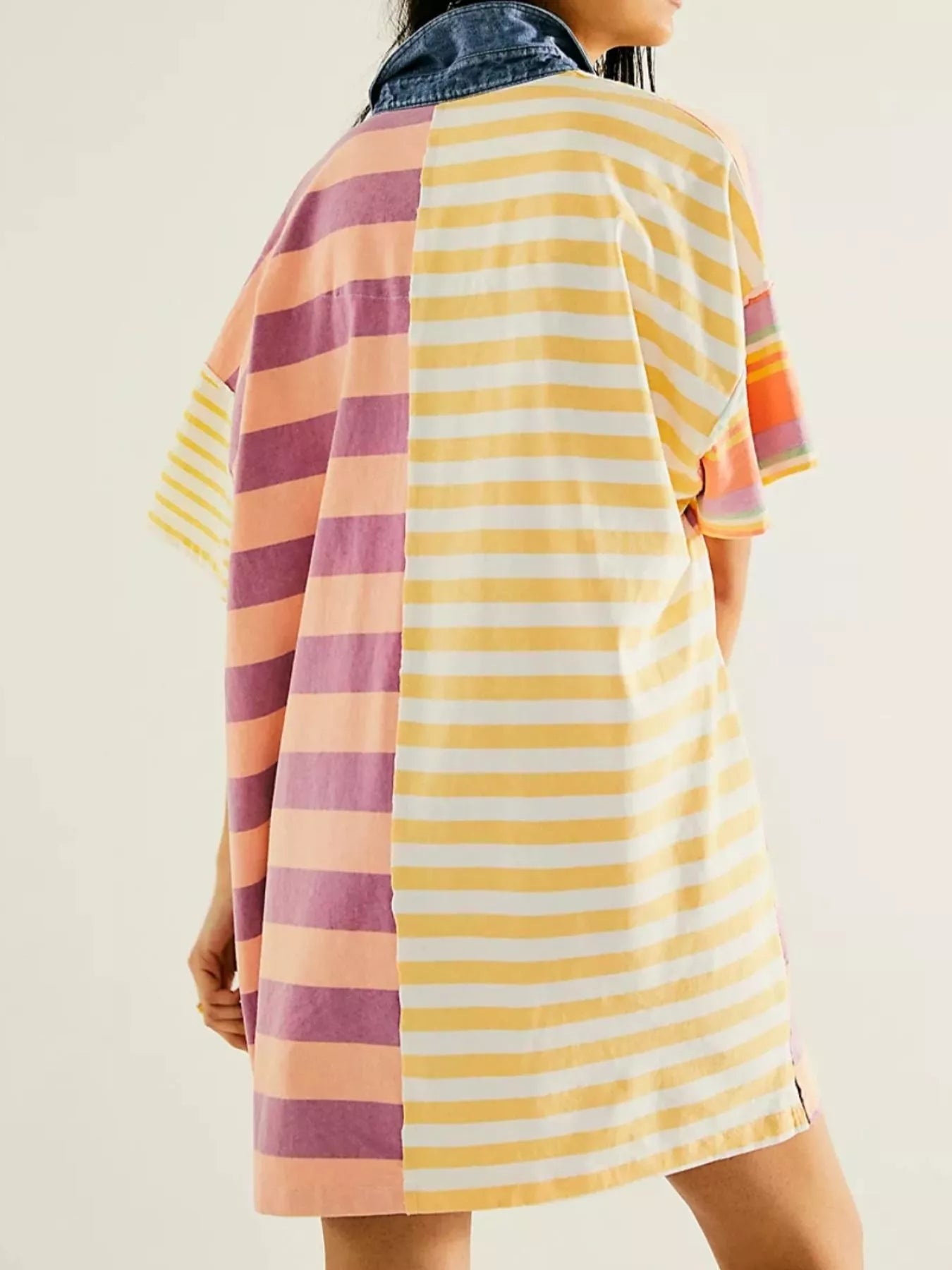 Striped Oversized Half Button Shirt Dress OutfitFlow
