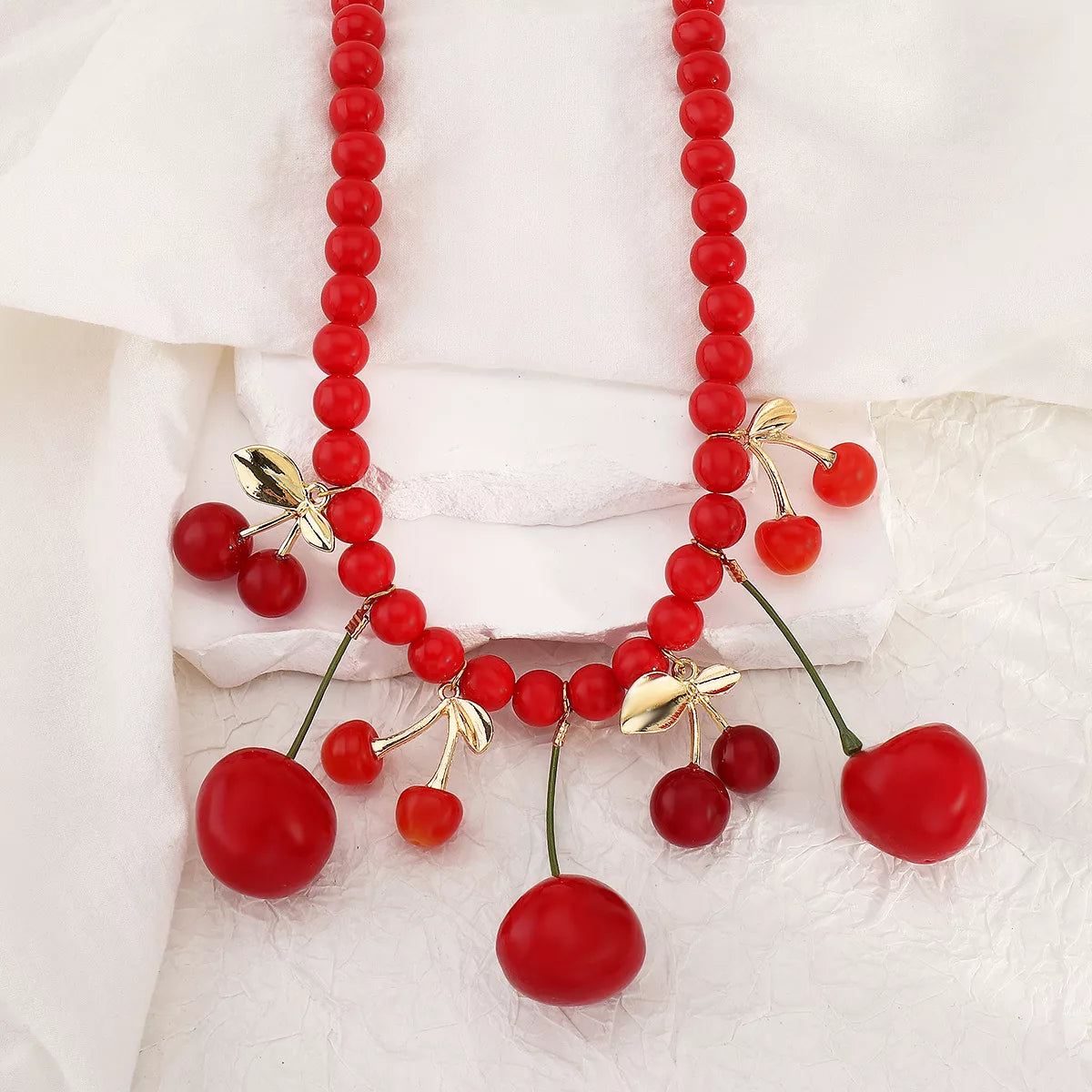 Cherry Charm Beaded Statement Necklace OutfitFlow