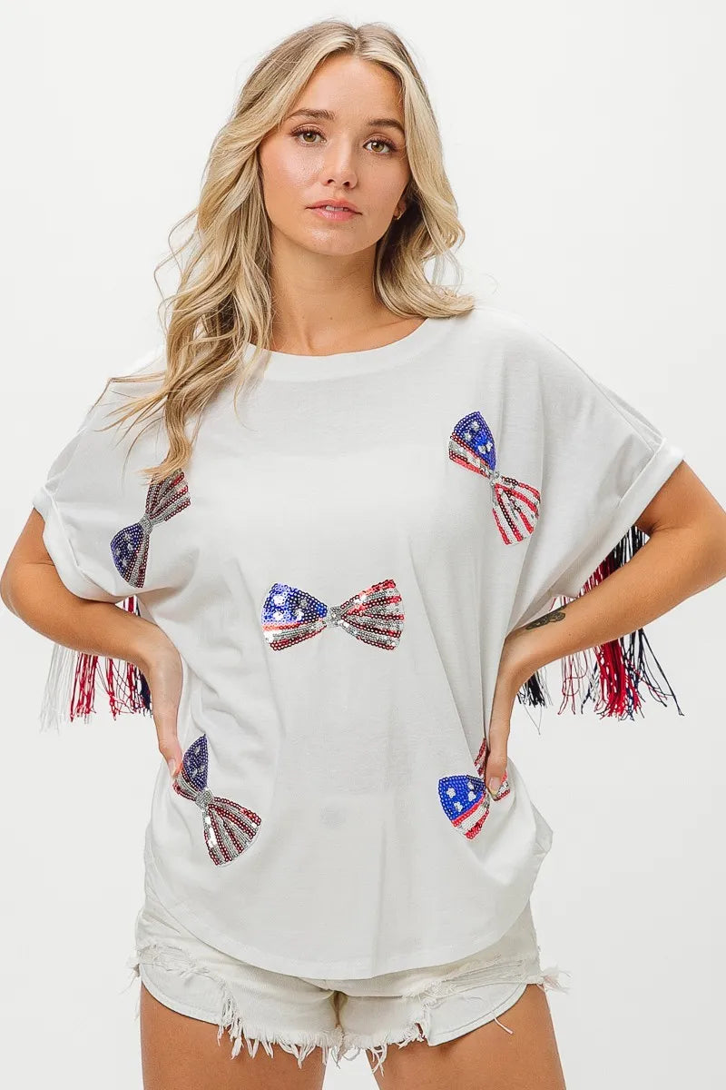 BiBi American Flag Sequin Ribbon T-Shirt OutfitFlow