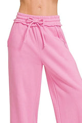 Zenana Fleece Exposed Seam Wide Leg Sweatpants OutfitFlow