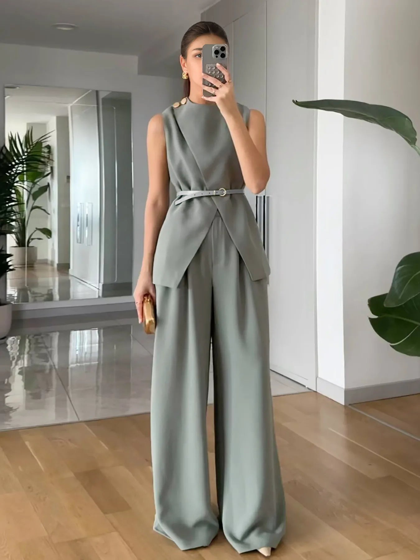 Sleeveless Top and Pants Set OutfitFlow