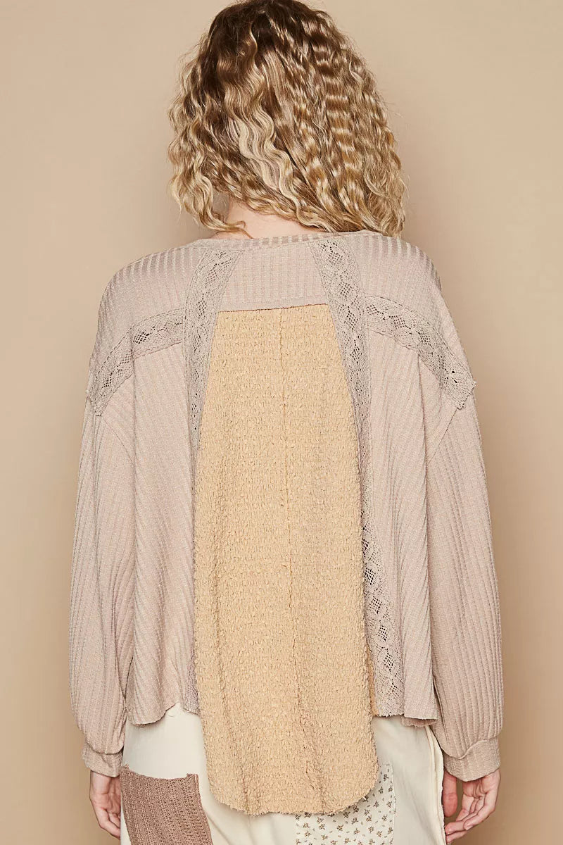 POL Round Neck Lace Detail Oversized Fit Top OutfitFlow