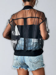 Sheer Mesh Zip Up Jacket OutfitFlow