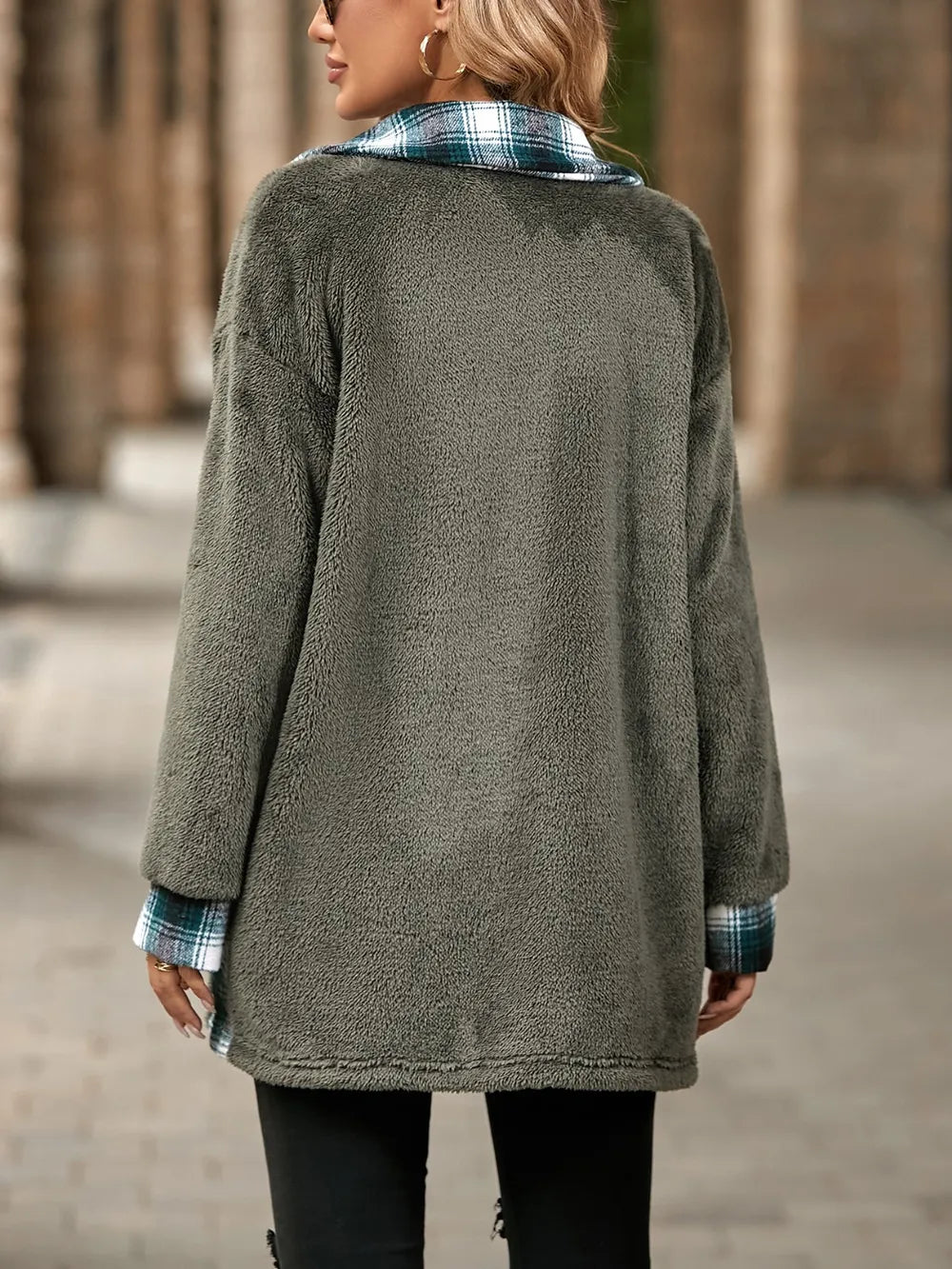 Plaid Contrast Dropped Shoulder Coat OutfitFlow