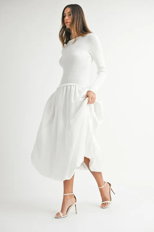 MABLE Ribbed Poplin Mix Midi Sweater Dress OutfitFlow