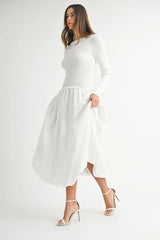 MABLE Ribbed Poplin Mix Midi Sweater Dress OutfitFlow