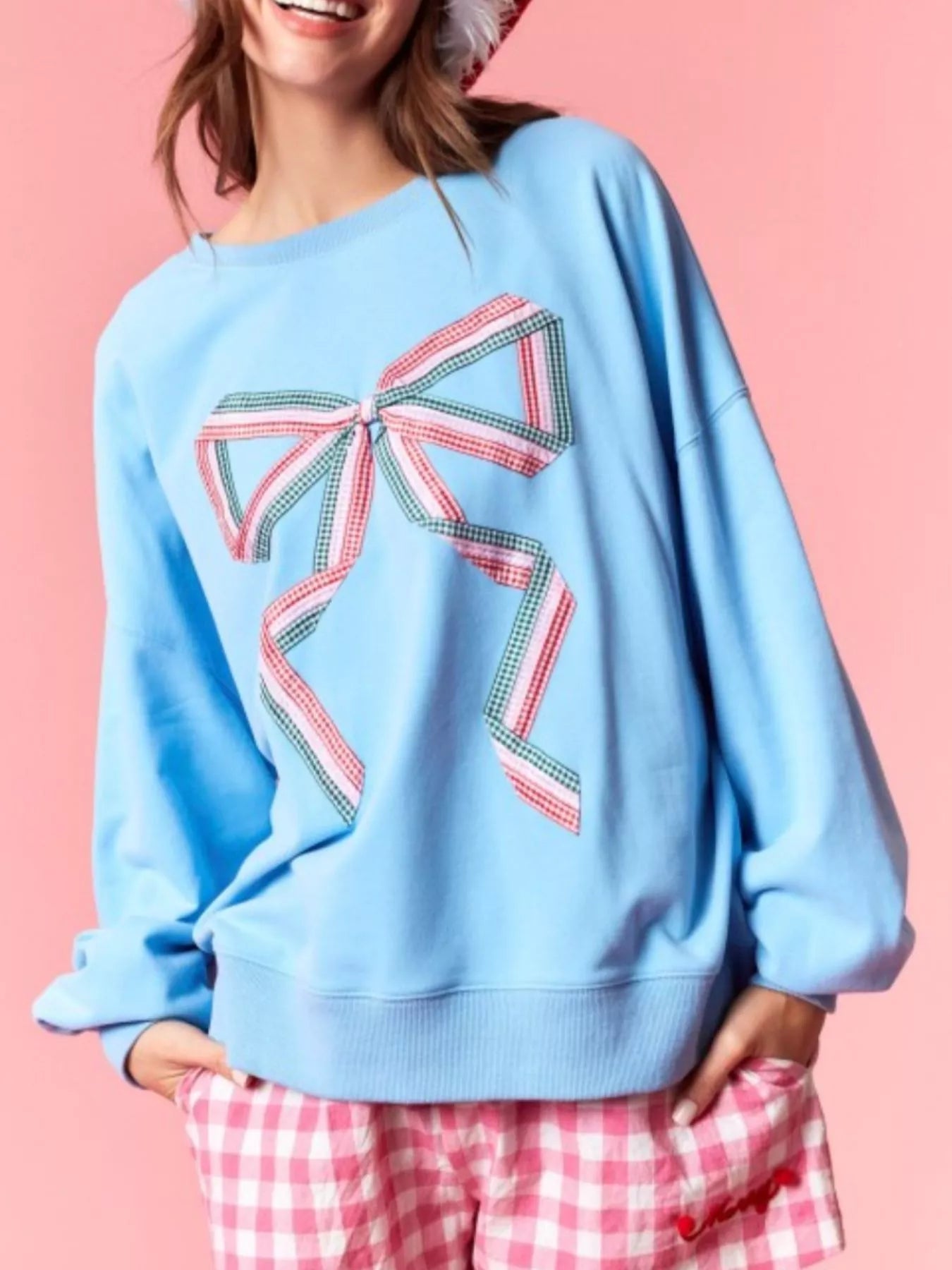 Bow Crew Neck Sweatshirt OutfitFlow