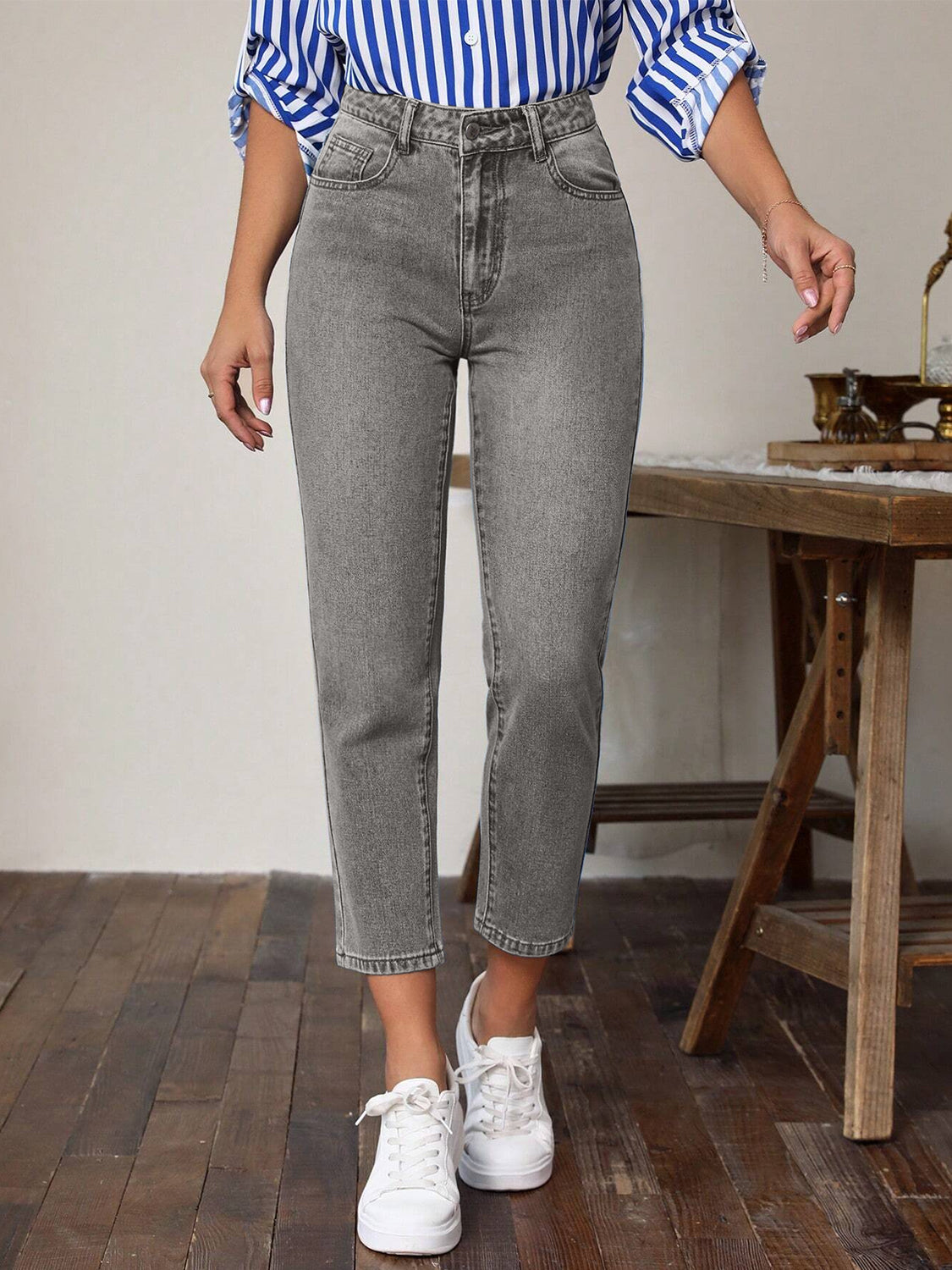 High Waist Jeans with Pockets Gray OutfitFlow