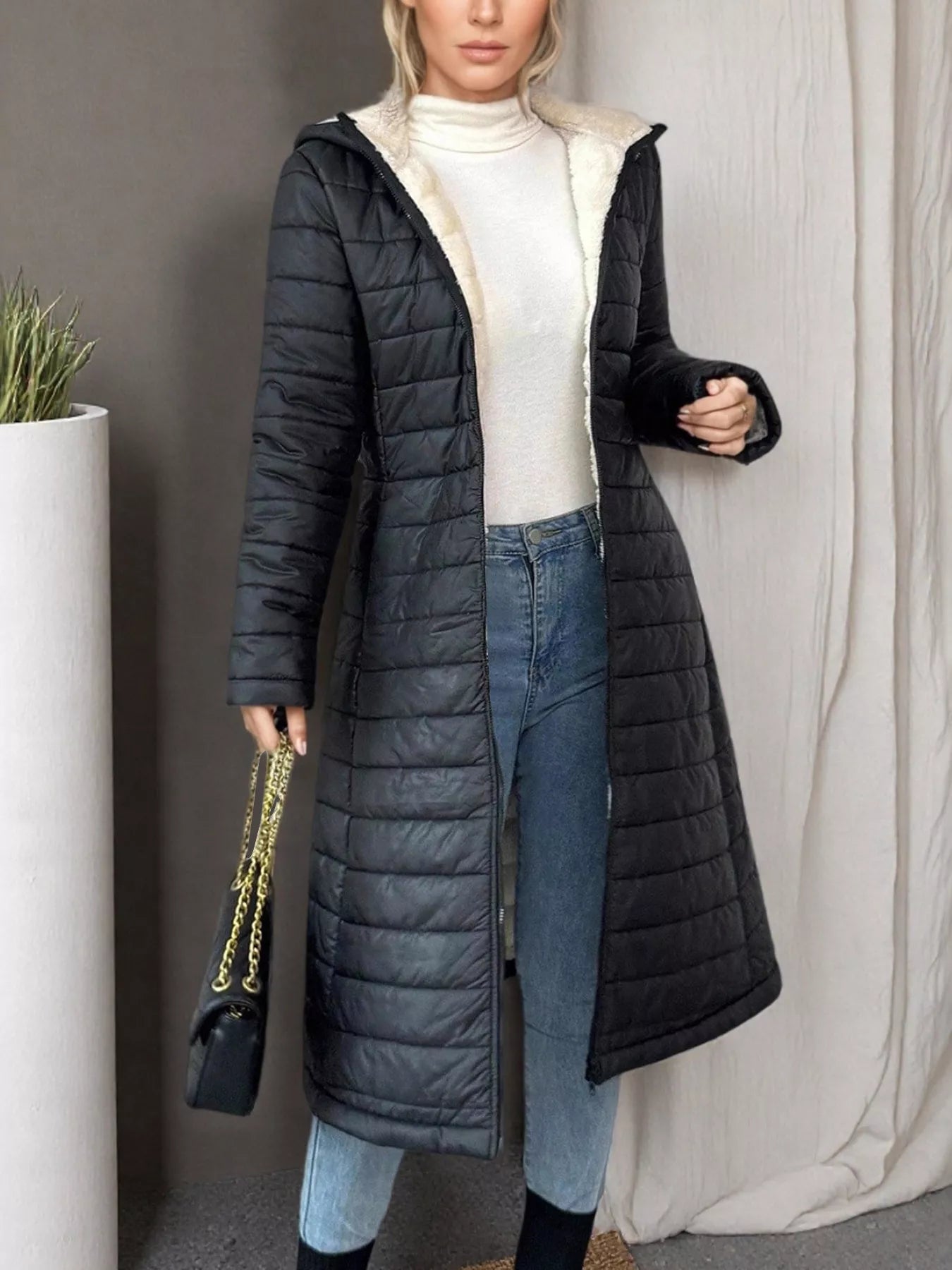 Zip Up Quilted Hooded Puffer Coat Trendsi