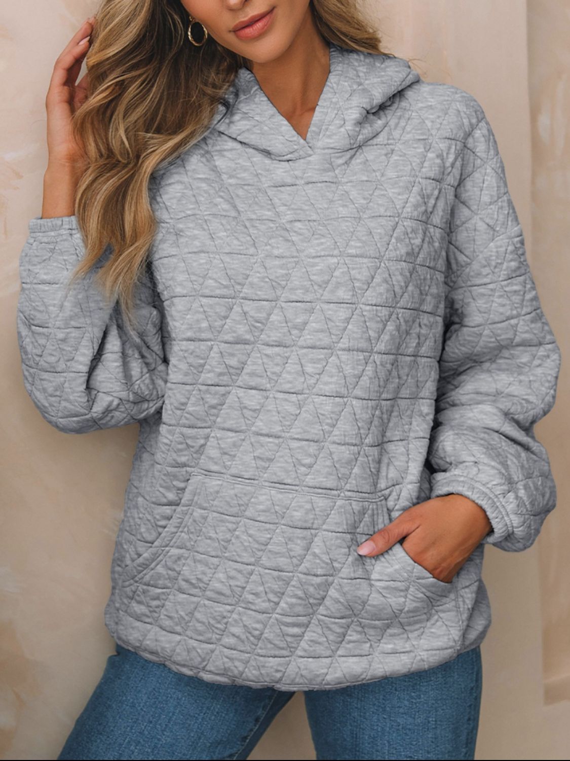 Outfit Flow - Textured Long Sleeve Hoodie with Pockets