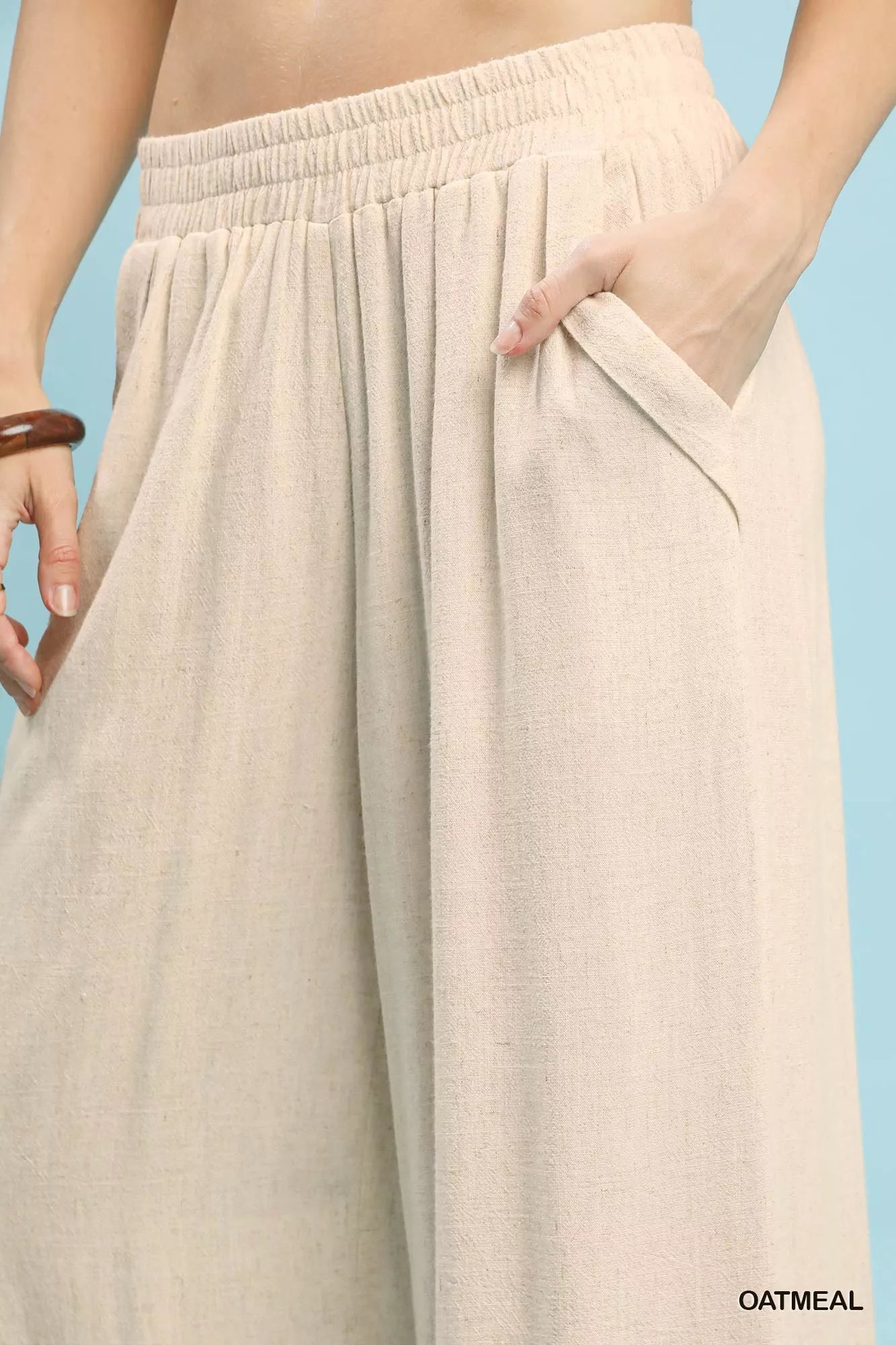 Umgee Linen Blend Scallop Hem Wide Leg Pants OutfitFlow