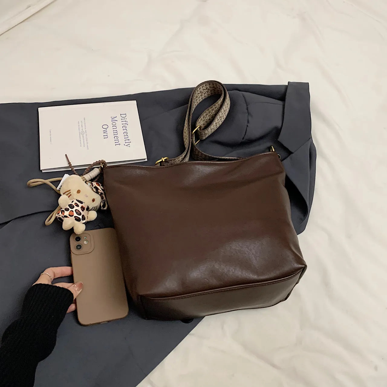 Leather Adjustable Strap Shoulder Bag Coffee onesize OutfitFlow