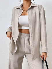 Button Up Long Sleeve Shirt and Pants Set OutfitFlow
