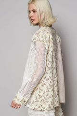 POL Lace Patchwork Floral Button-Up Shirt OutfitFlow