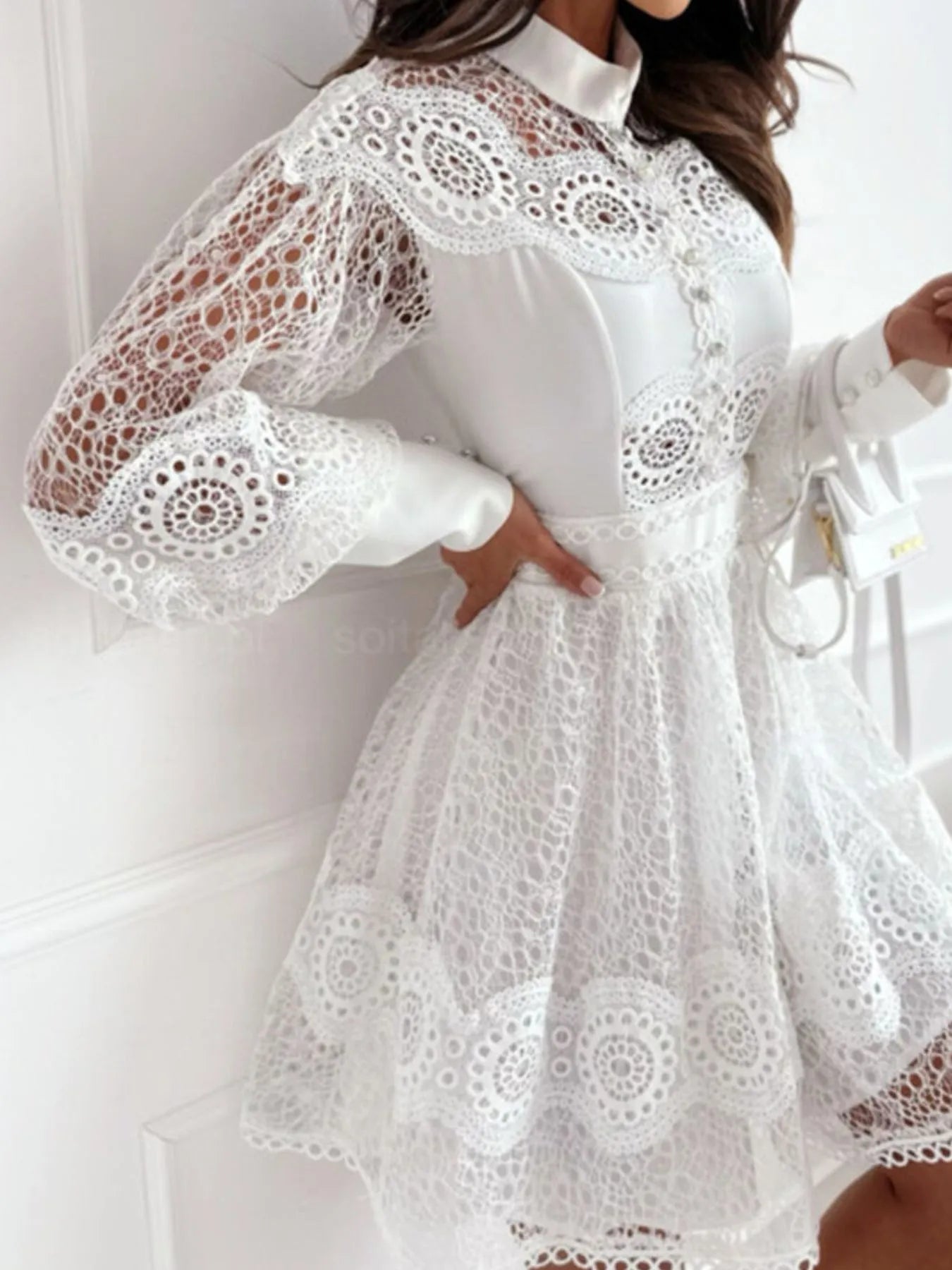 Lace Lantern Sleeve Mini Dress OutfitFlow