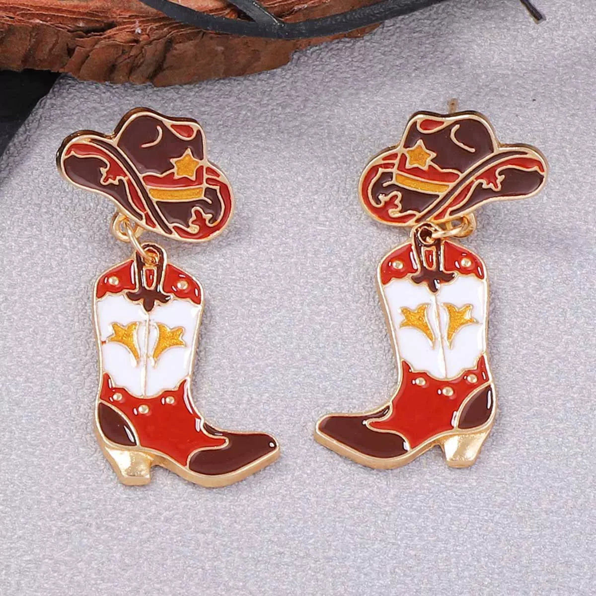 18K Gold-Plated Cowboy Hat Boots Dangle Earrings OutfitFlow