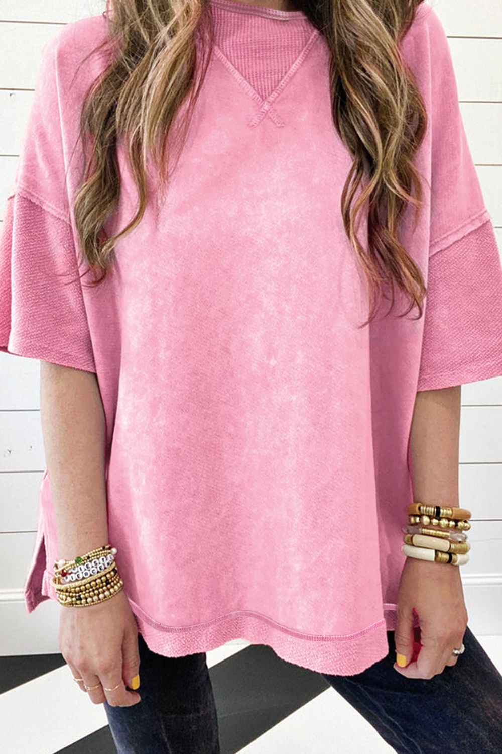 Mineral Wash Drop Shoulder Round Neck T-Shirt OutfitFlow