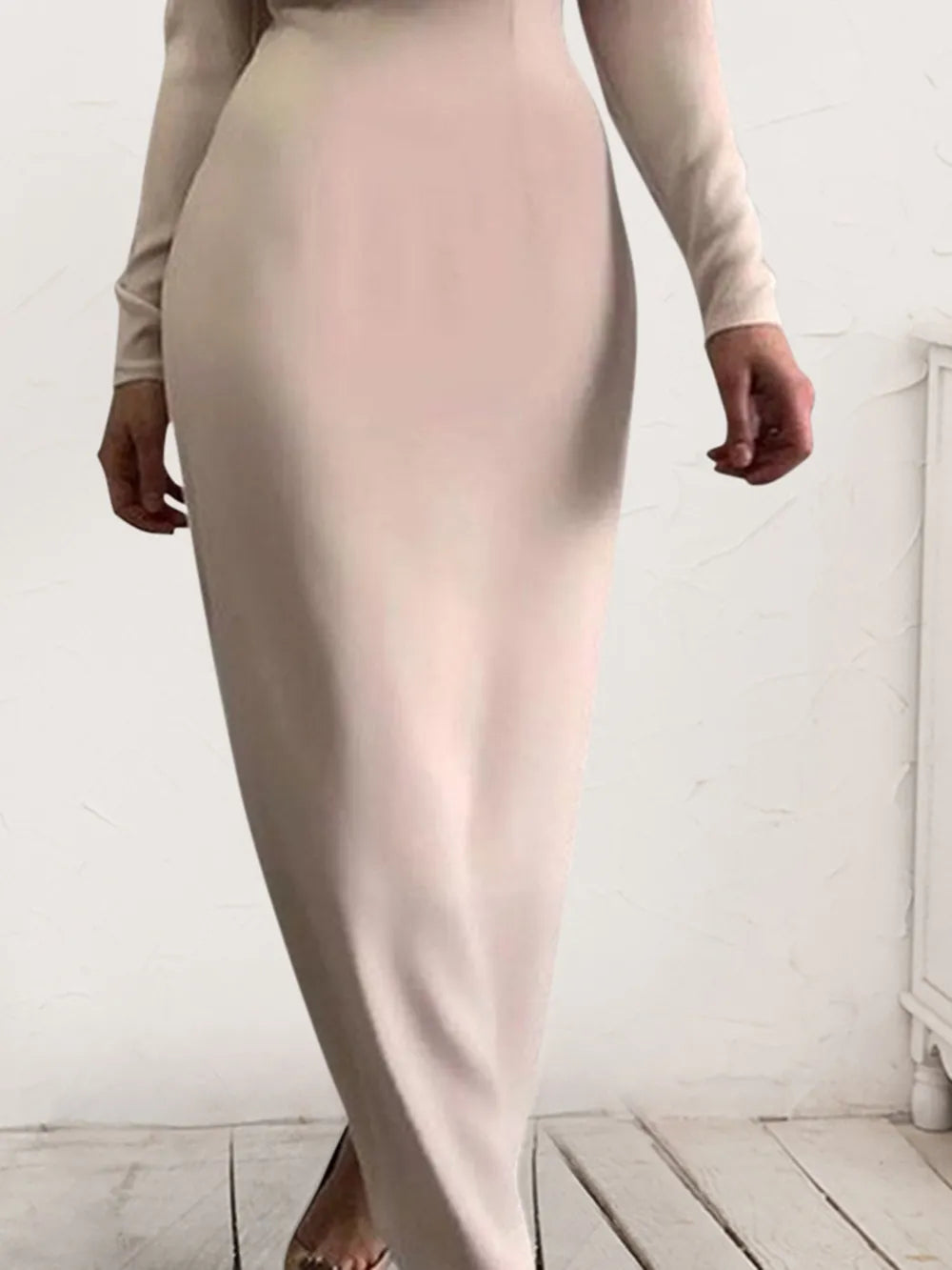 Ruched Turtleneck Long Sleeve Dress OutfitFlow