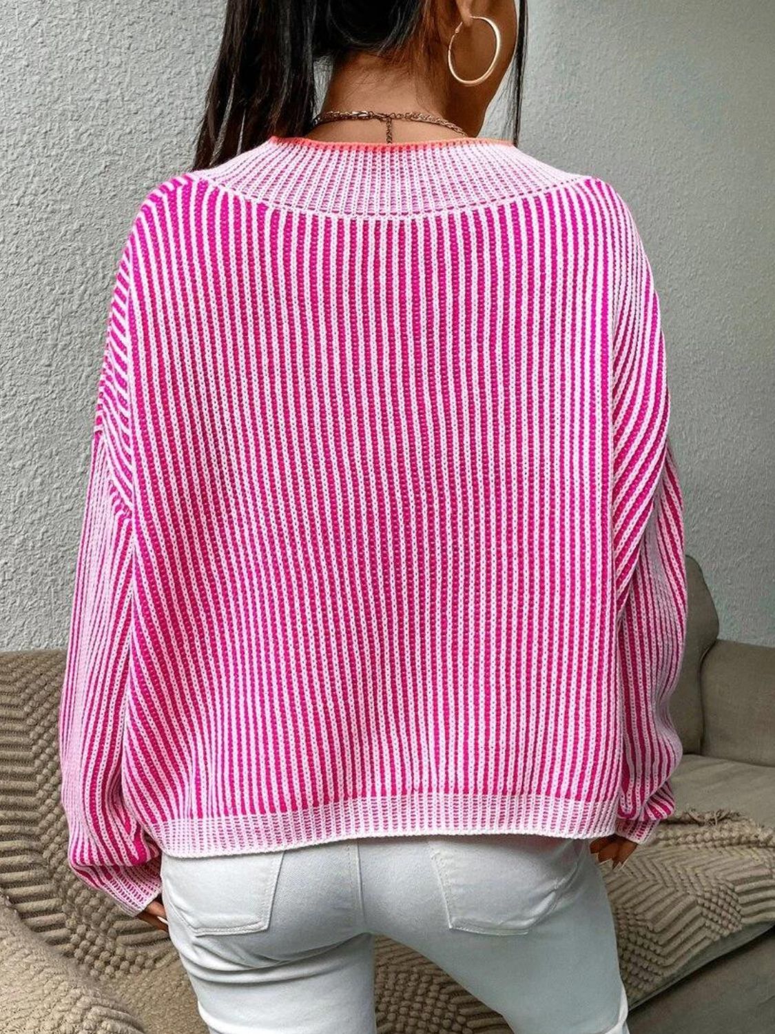 Outfit Flow -  Striped V-Neck Long Sleeve Sweater