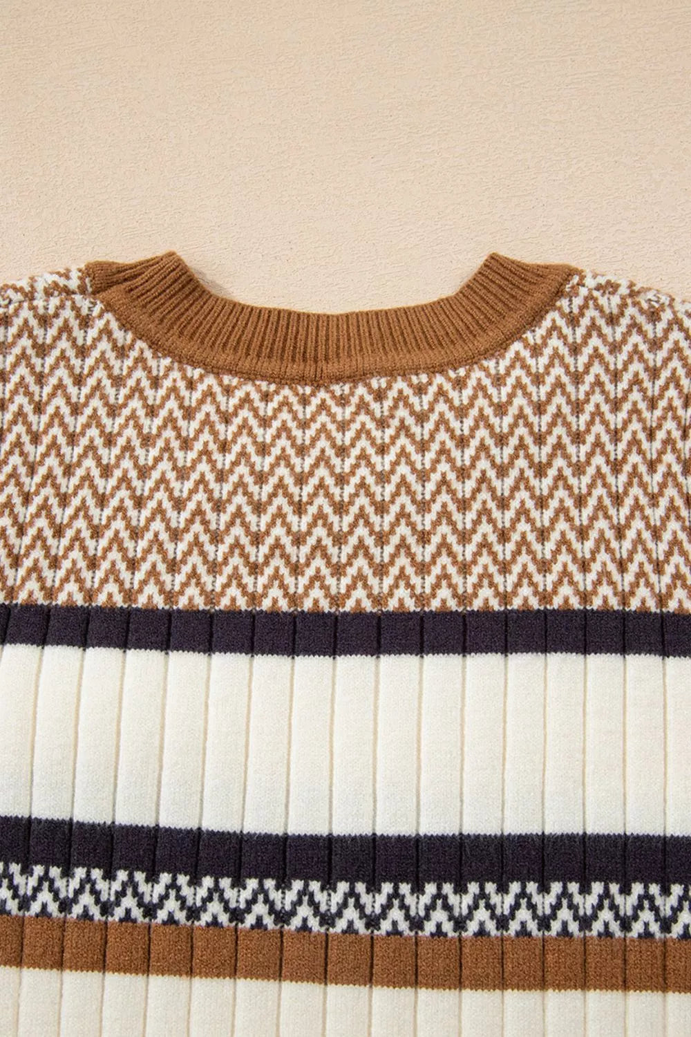 Stripe Stylish Pattern Knitted Ribbed Trim Slim Sweater OutfitFlow