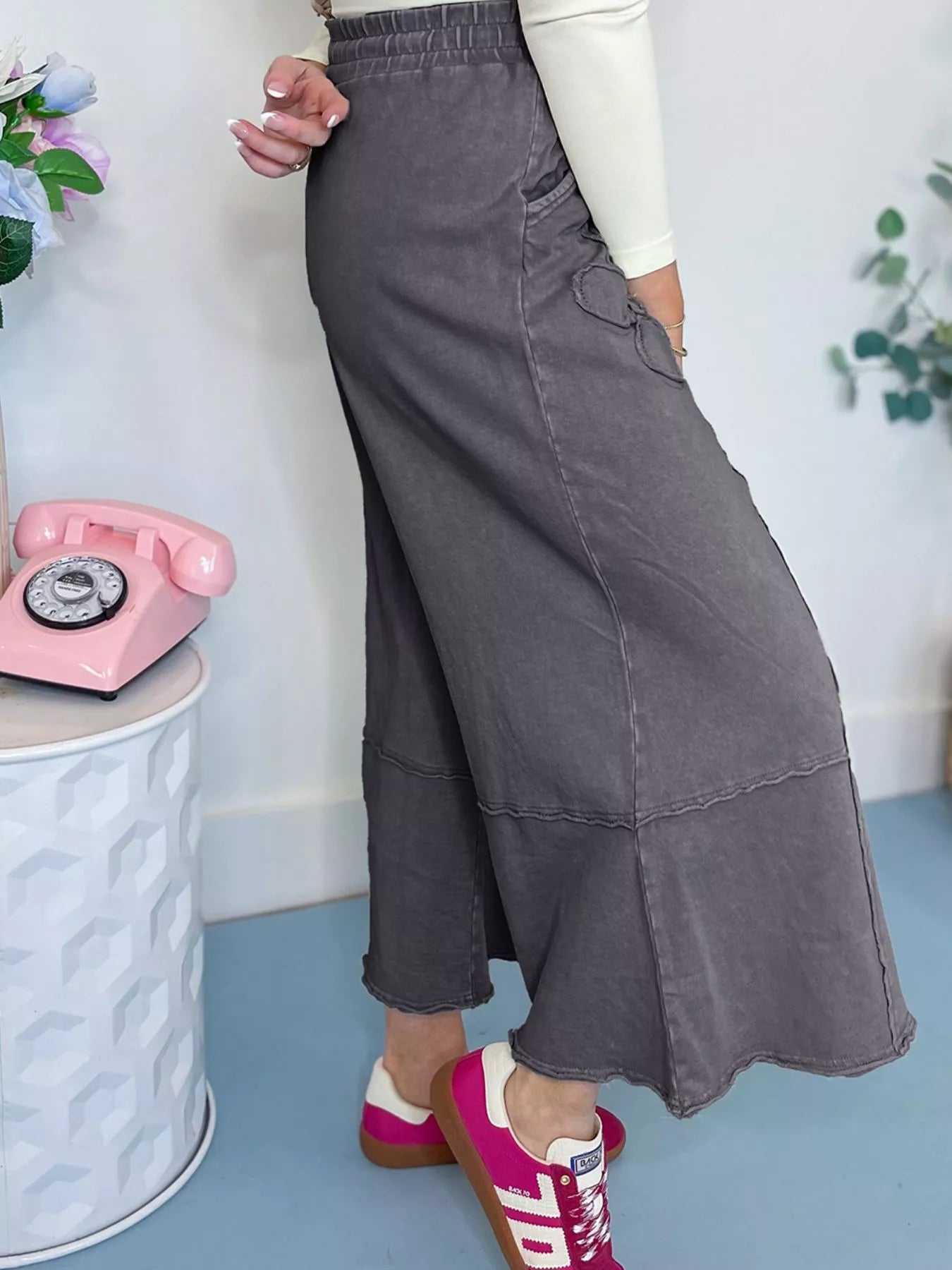 Flower Patch Mineral Washed Terry Knit Cropped Wide Leg Pants OutfitFlow