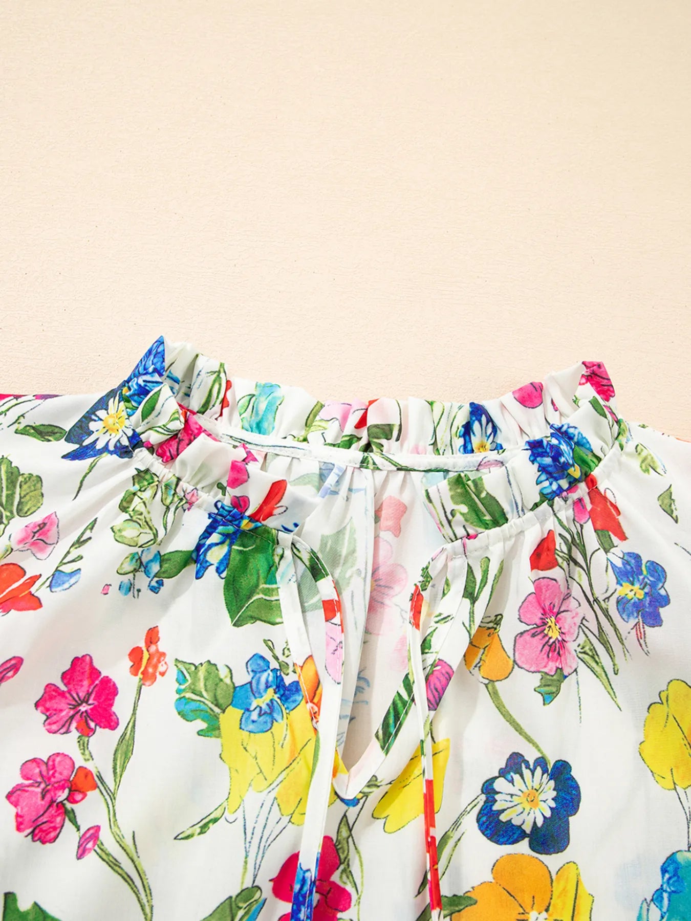 Floral Print Ruffle Layered Short Sleeve Blouse OutfitFlow