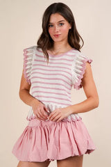 VERY J Ruffle Detail Striped Knit Sweater Top OutfitFlow