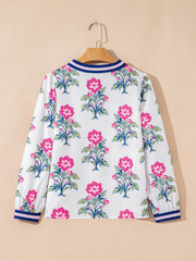 Floral Print Striped V Neck Blouse OutfitFlow
