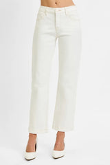 RISEN Full Size Tummy Control Mid Rise Ankle Straight Jeans Plus Size Trendsi