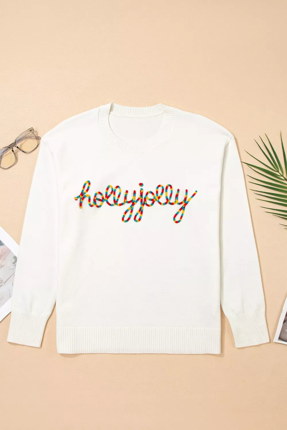 Colorful Holly Jolly Christmas Knit Loose Sweater OutfitFlow
