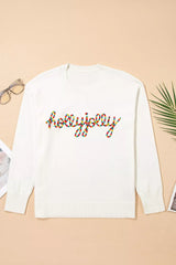 Colorful Holly Jolly Christmas Knit Loose Sweater OutfitFlow