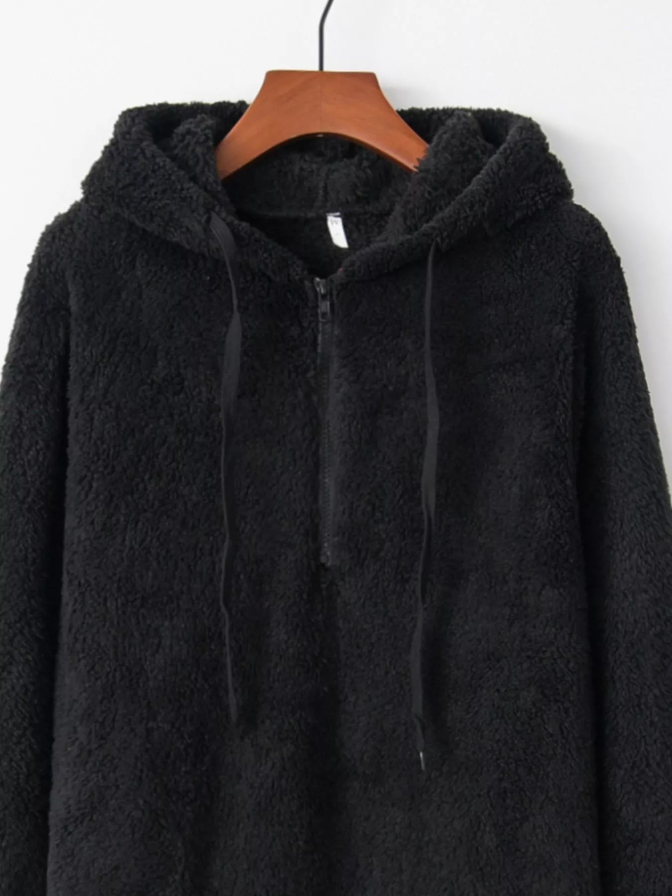 Full Size Half Zip Drawstring Fleece Hoodie Plus Size OutfitFlow