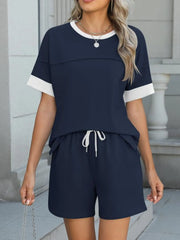 Round Neck Short Sleeve Top and Shorts Set OutfitFlow