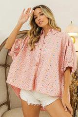 BiBi Sequin Striped Short Dolman Sleeve Blouse OutfitFlow