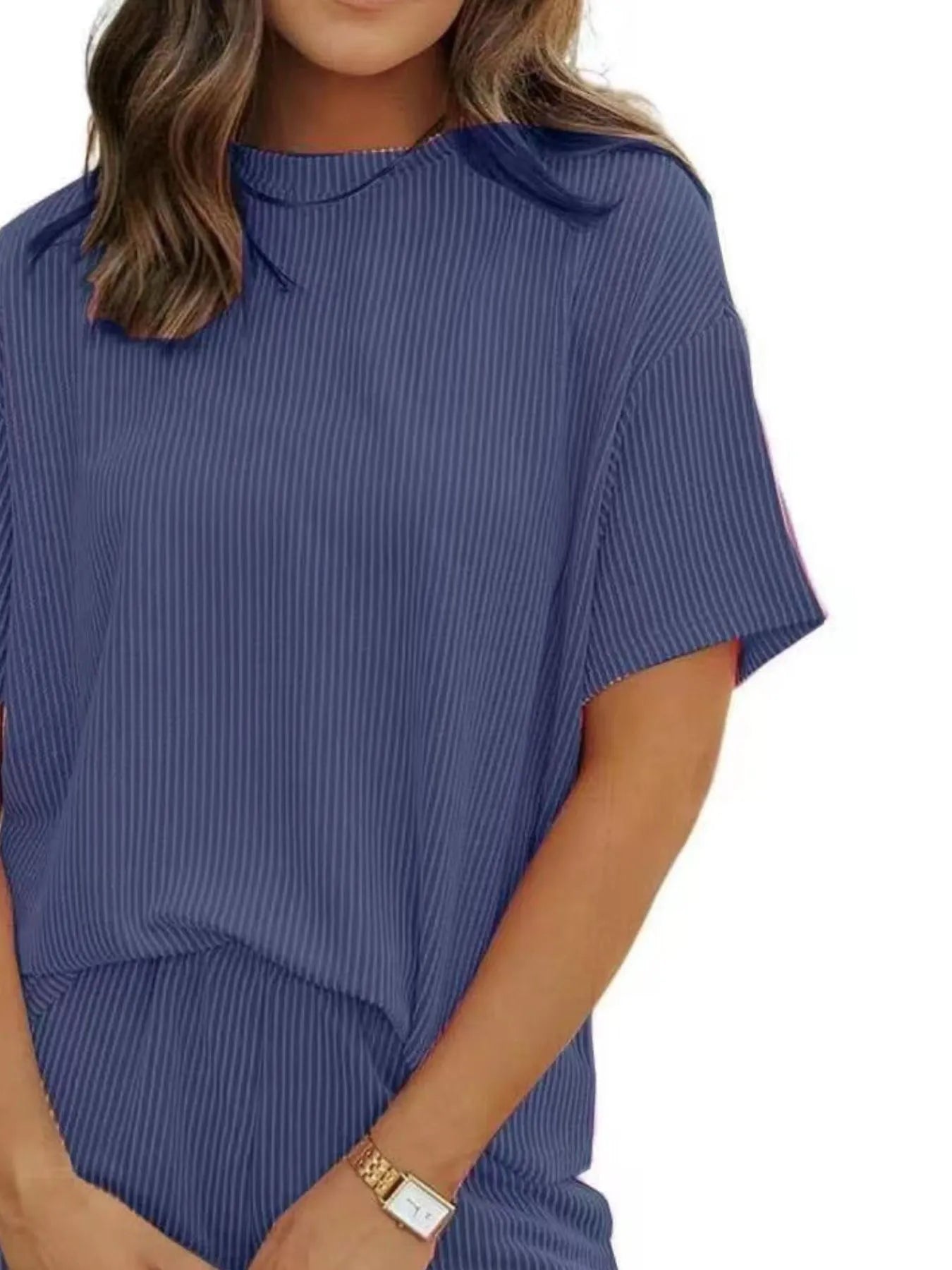 Full Size Ribbed Short Sleeve Top and Shorts Two-Piece Set Plus Size OutfitFlow