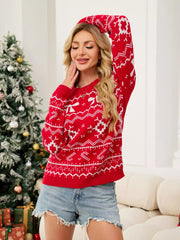 Christmas Bow Round Neck Sweater OutfitFlow