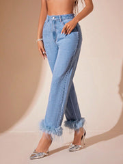 Outfit Flow - Plush Hem High Rise Straight Jeans